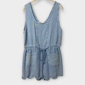 LaBiz Gauze Shorts Romper Women's Large‎ Blue Tank Cotton Drawstring Waist
